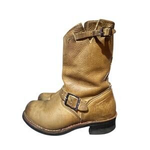 Frye Veronica Engineer Moto Buckle Boots Womens Sz 8 M Tan Leather Slouch Y2K
